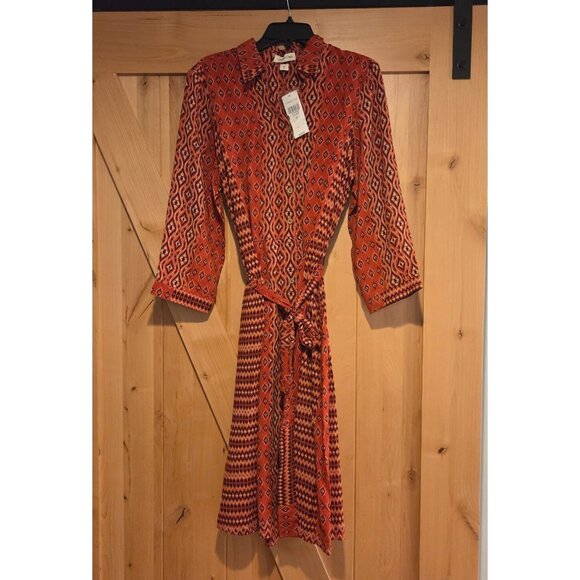 New! COLDWATER CREEK Sz 6P Viscose Dress Cinnabar Orange Handkerchief Geometric - Picture 1 of 15